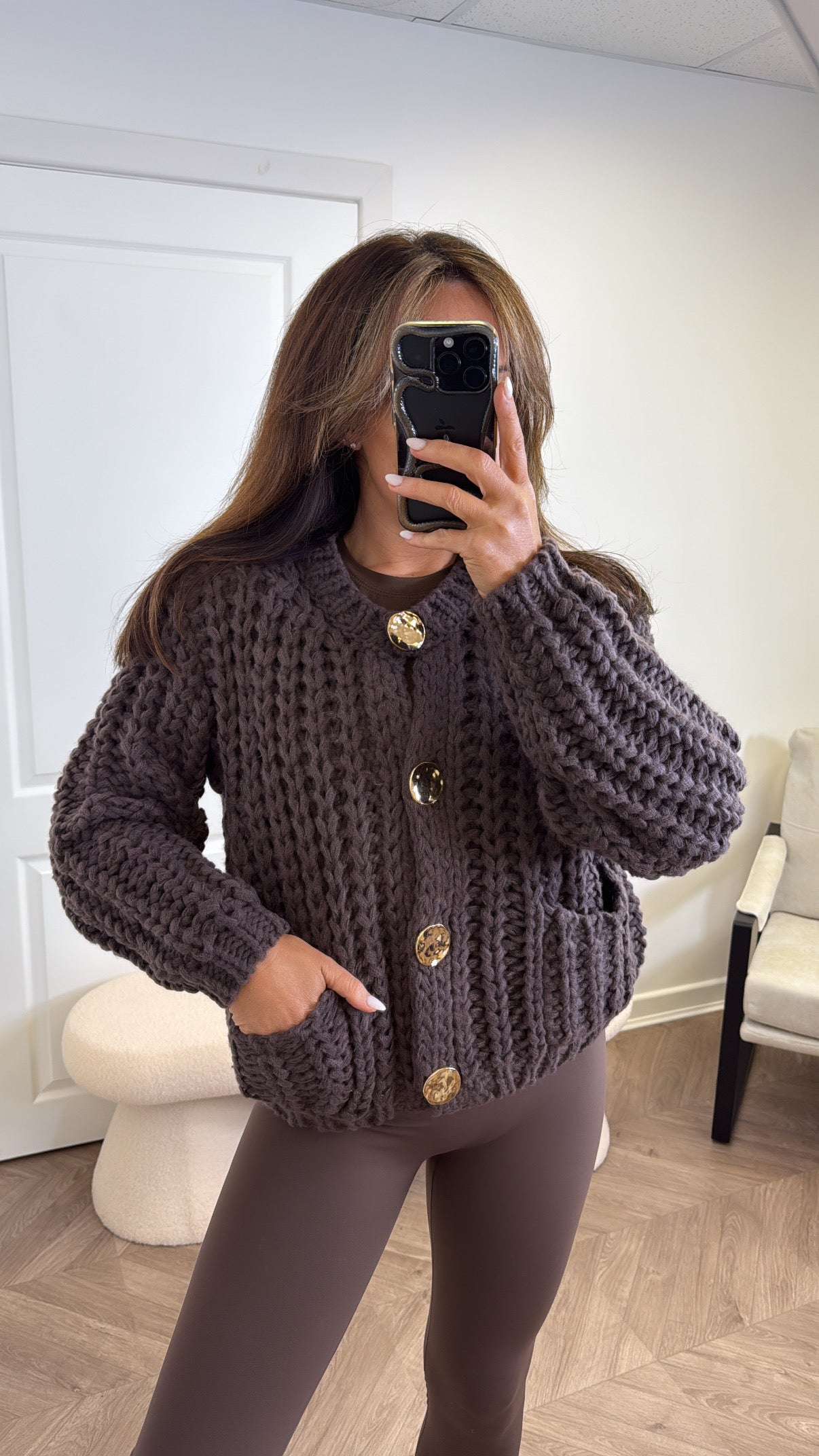 ELLA brown chunky knit cardigan