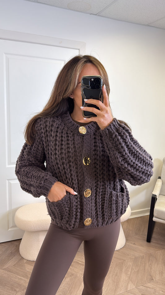 ELLA brown chunky knit cardigan