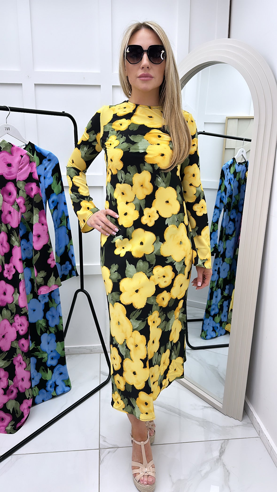 ANGELICA yellow floral maxi with angel sleeves