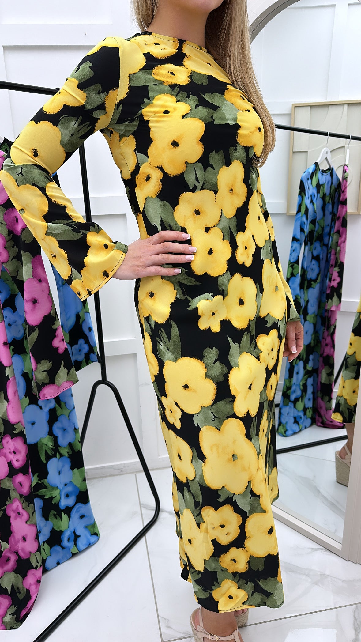 ANGELICA yellow floral maxi with angel sleeves