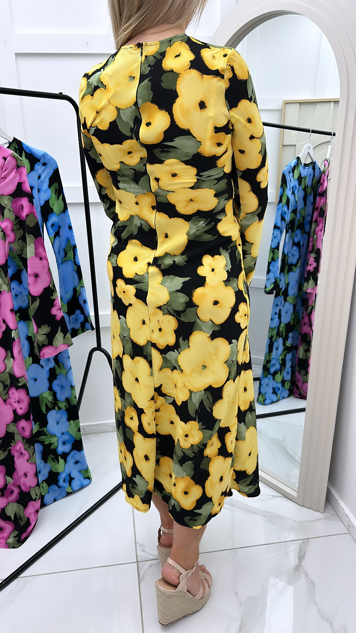 ANGELICA yellow floral maxi with angel sleeves