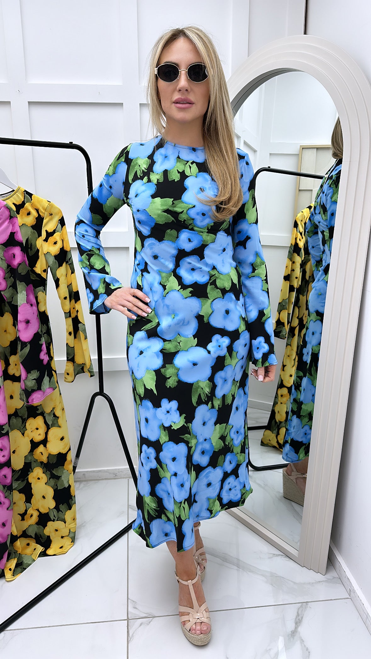 ANGELICA blue floral maxi with angel sleeves