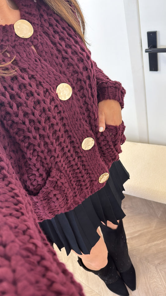 ELLA burgundy chunky knit cardigan