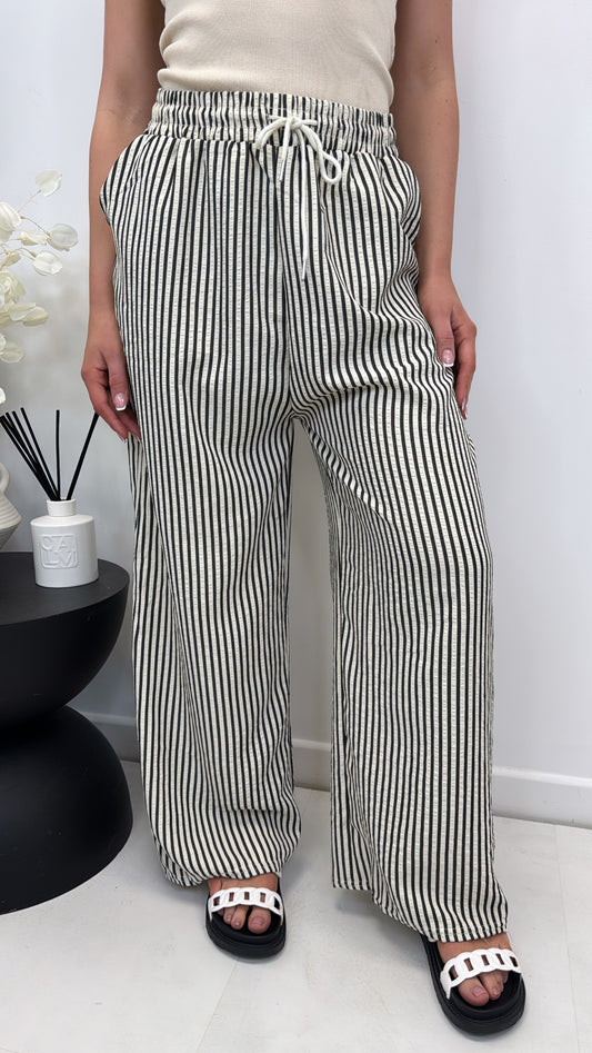 SUNNY black and cream striped trousers
