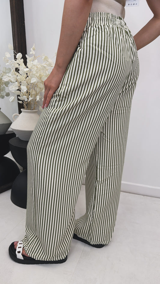 SUNNY green and cream striped trousers