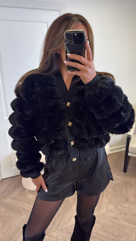 PORTIA black faux fur cardigan