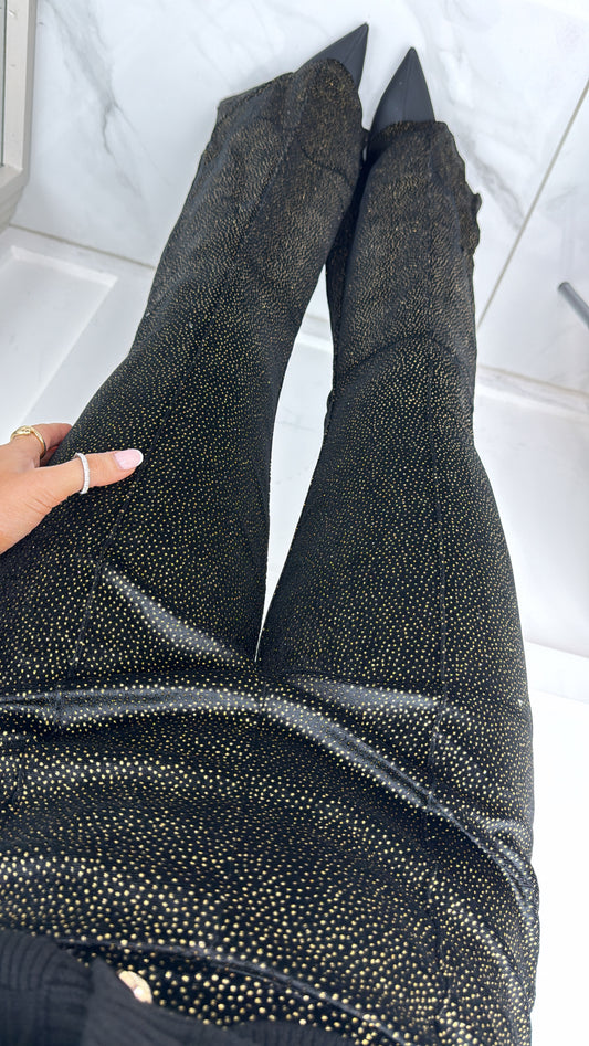 SERENA black and gold velvet glitter flared pants