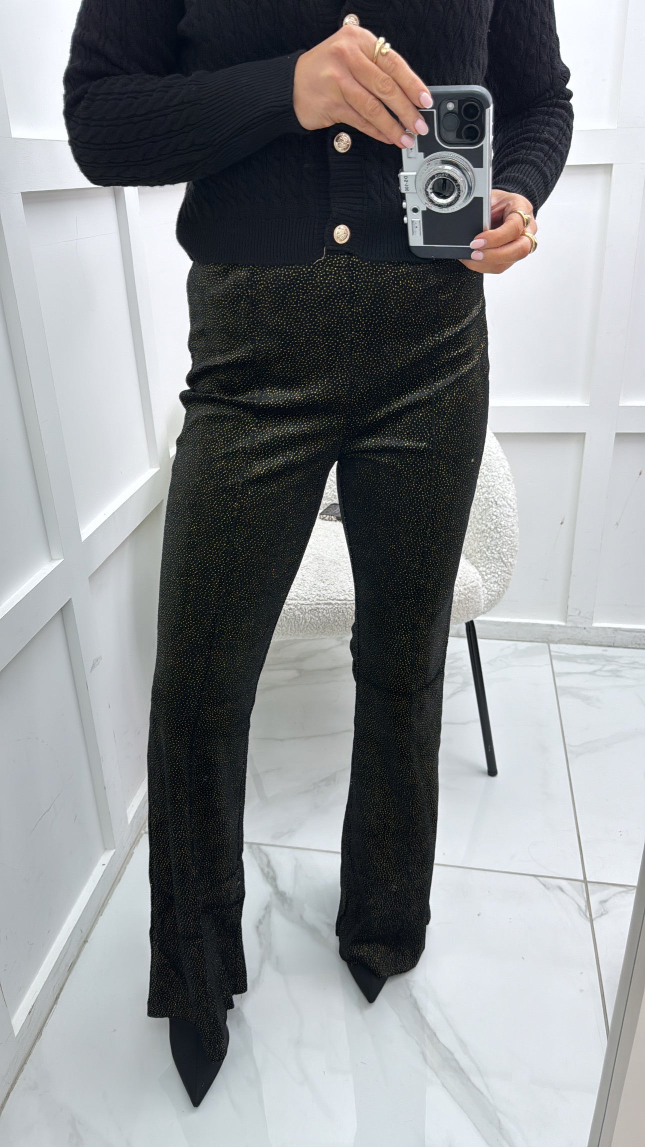 SERENA black and gold velvet glitter flared pants