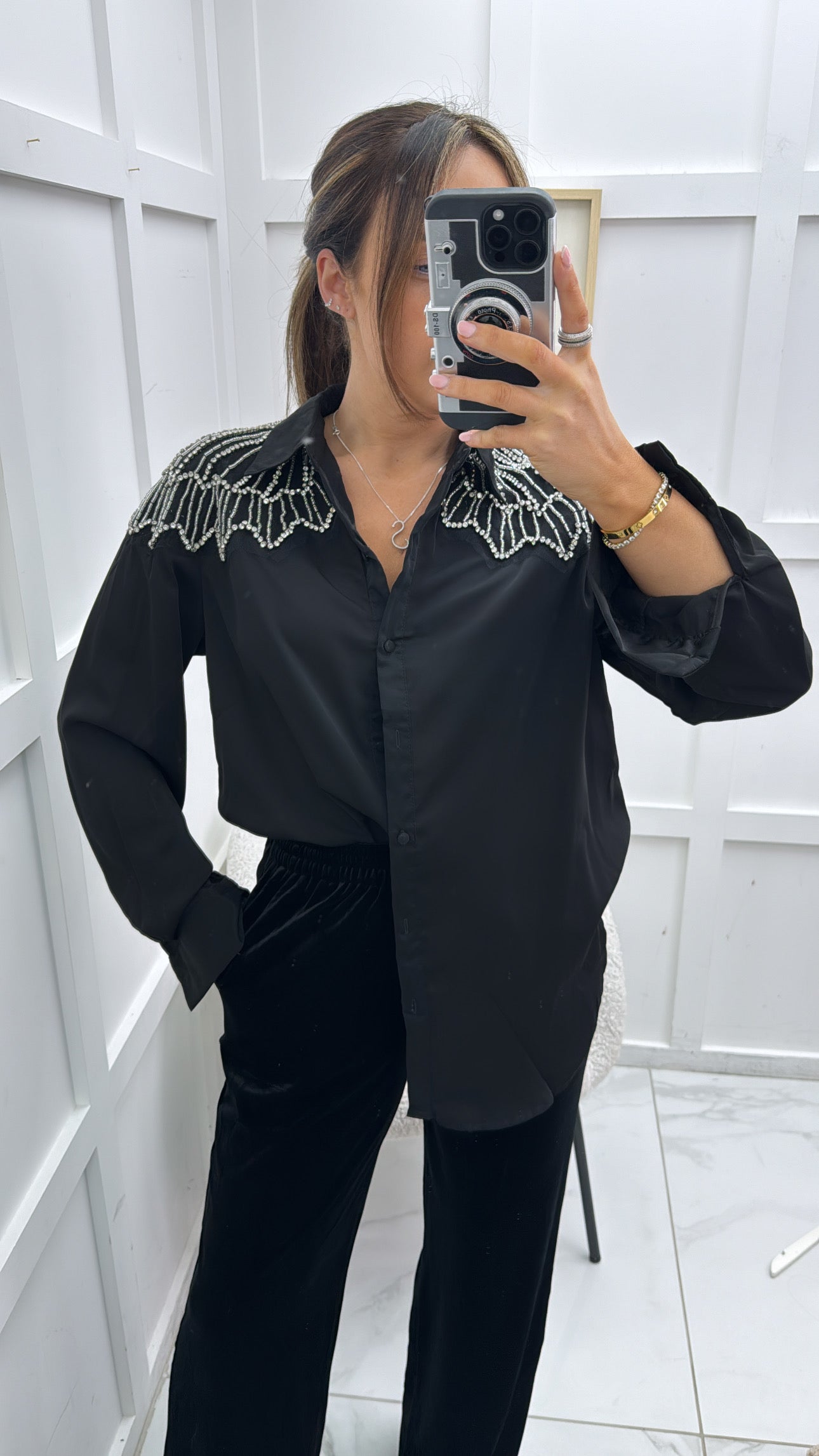 AVA black embellished deatail blouse