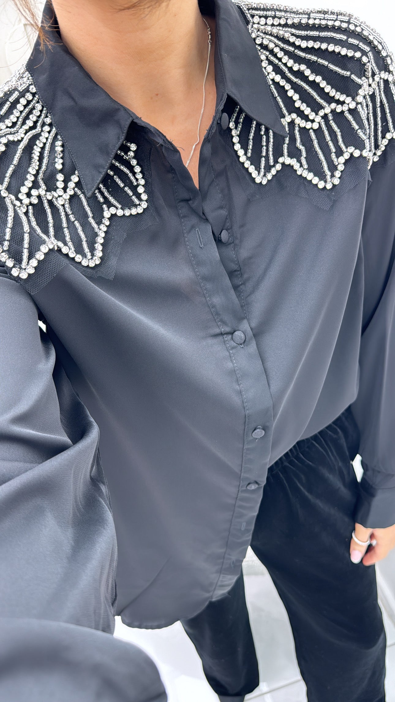 AVA black embellished deatail blouse