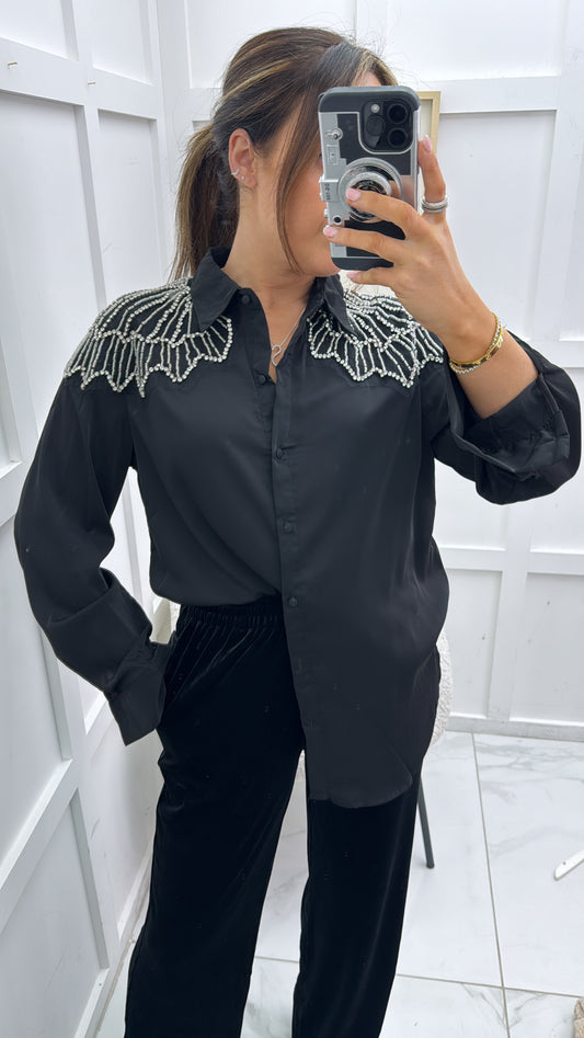 AVA black embellished deatail blouse