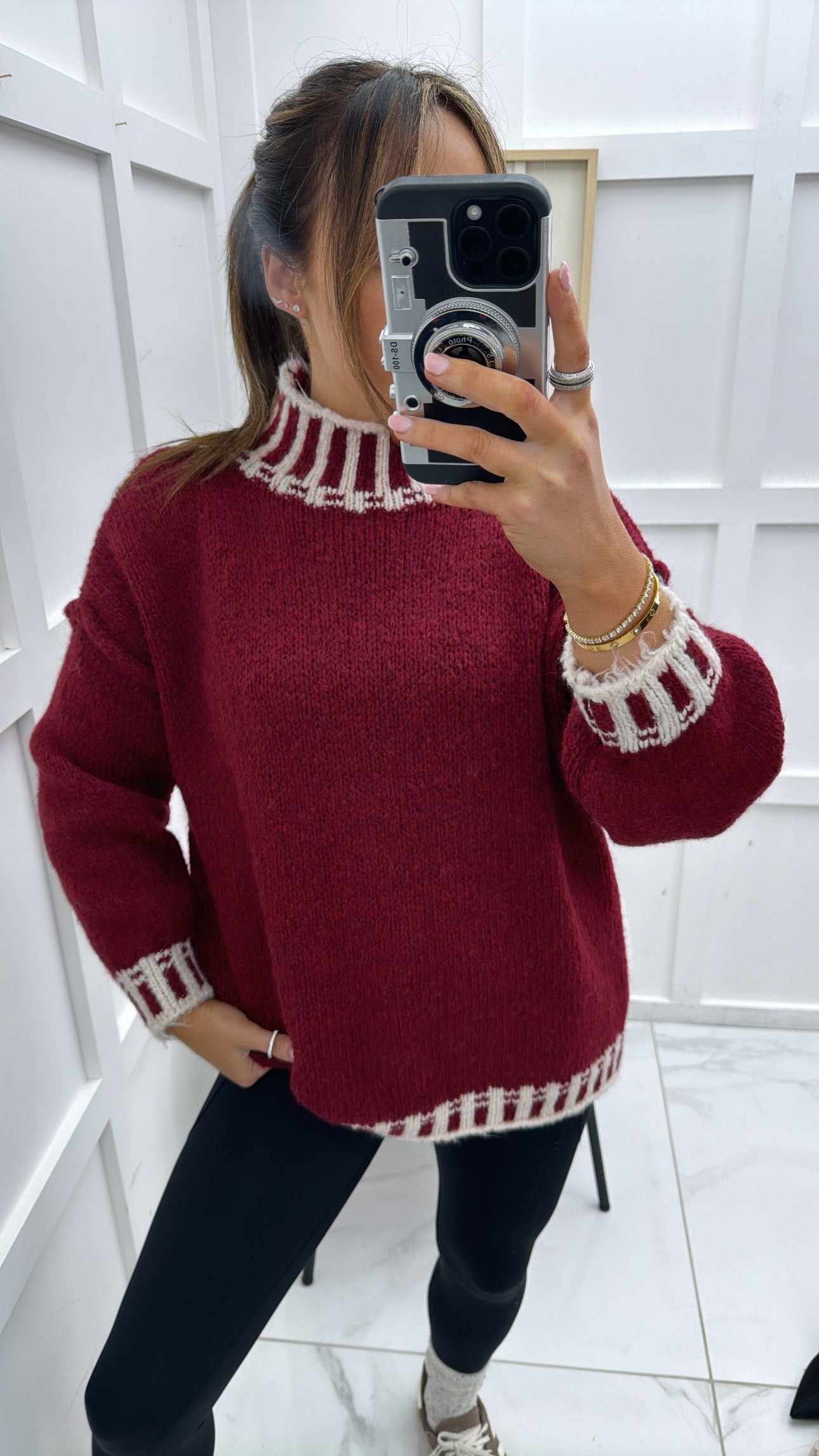 CHANTELLE burgundy and cream edged jumper