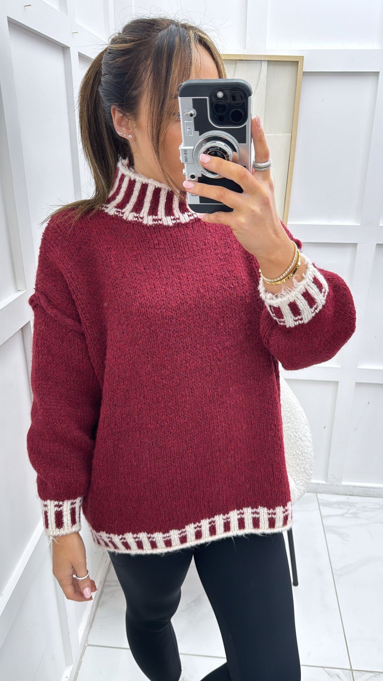 CHANTELLE burgundy and cream edged jumper