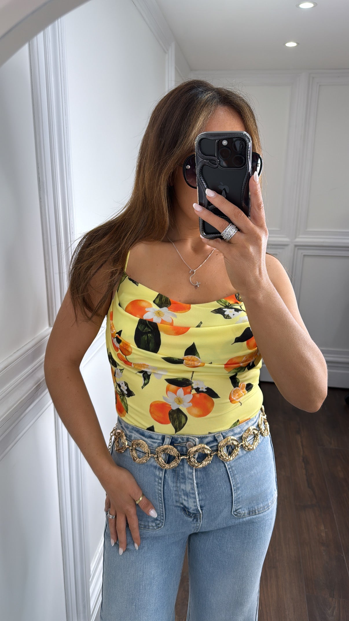 LUCINDA yellow orange print bodysuit