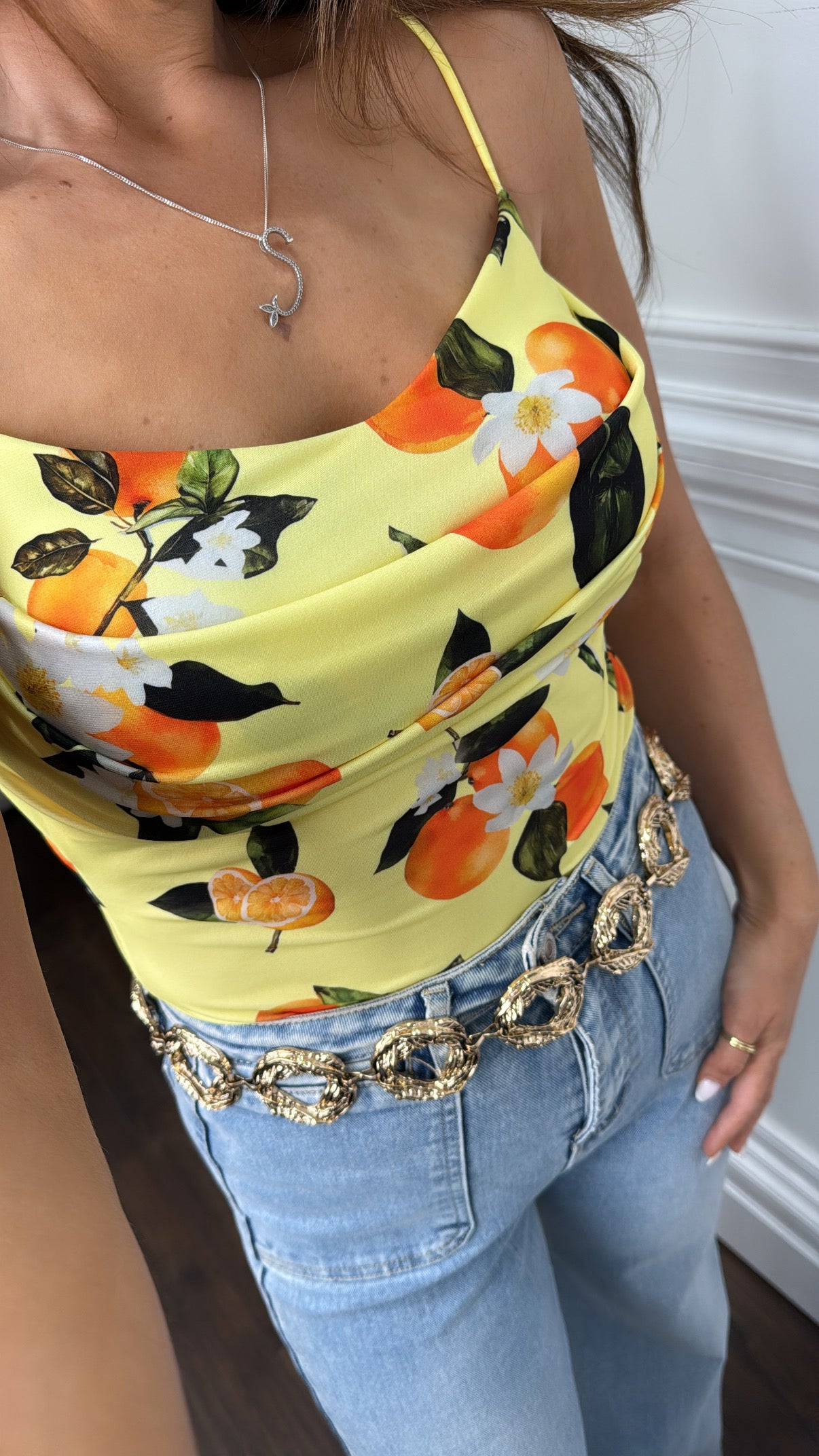 LUCINDA yellow orange print bodysuit