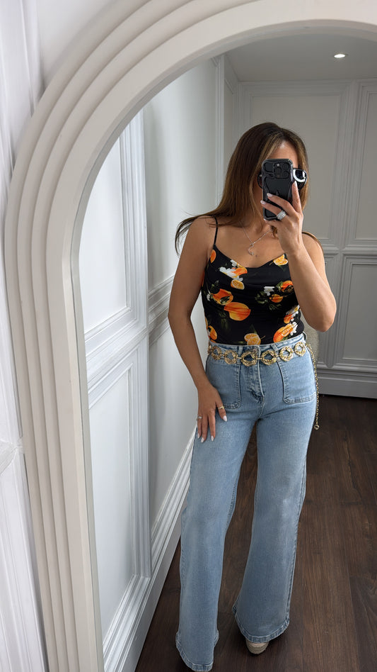 LUCINDA black orange print bodysuit