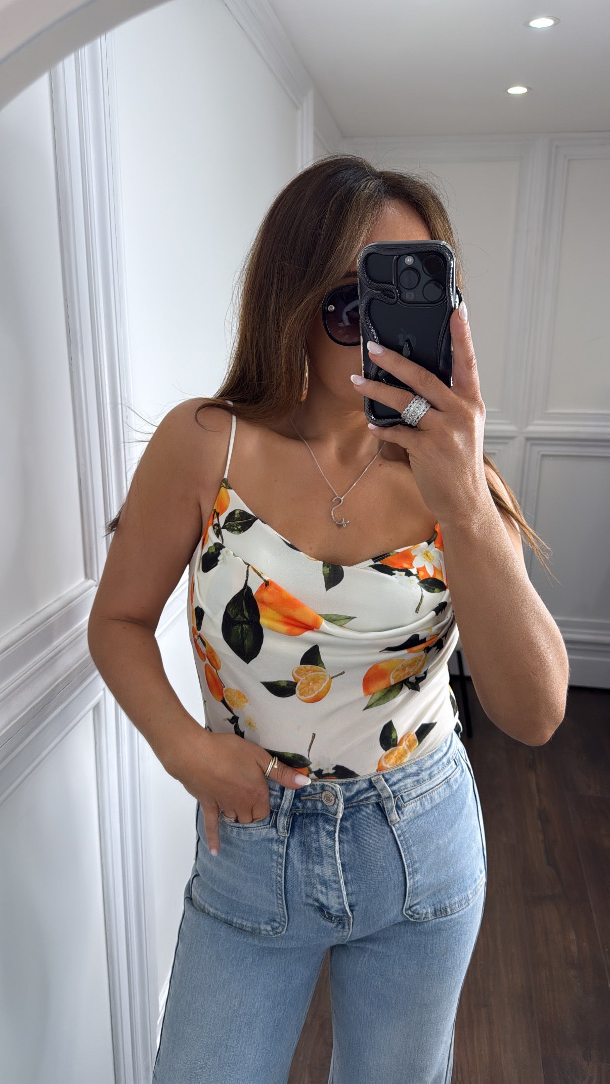 LUCINDA white orange print bodysuit