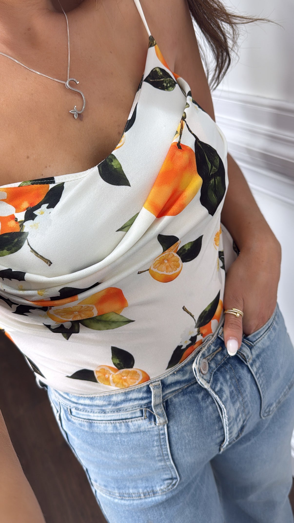 LUCINDA white orange print bodysuit