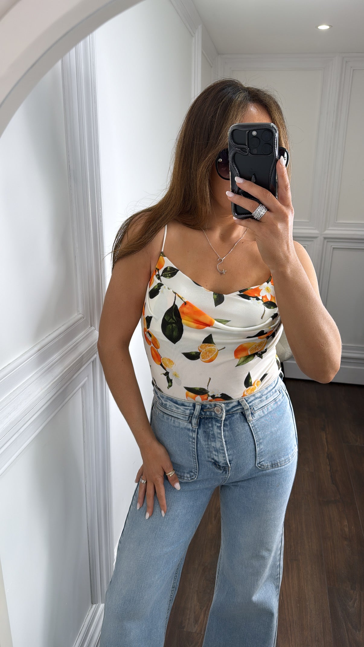 LUCINDA white orange print bodysuit