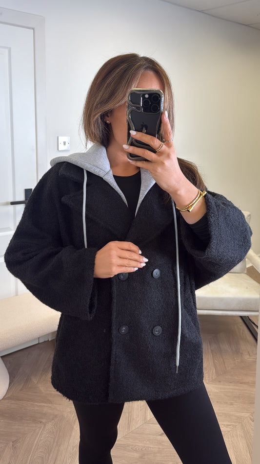 BREA black short duster jacket with integral hoody
