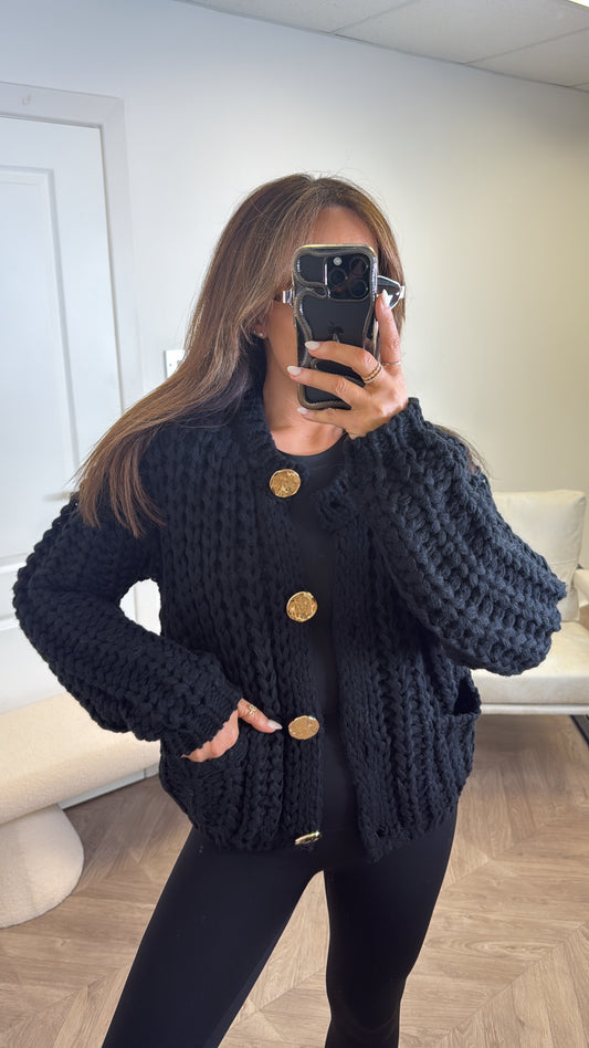ELLA black chunky knit cardigan