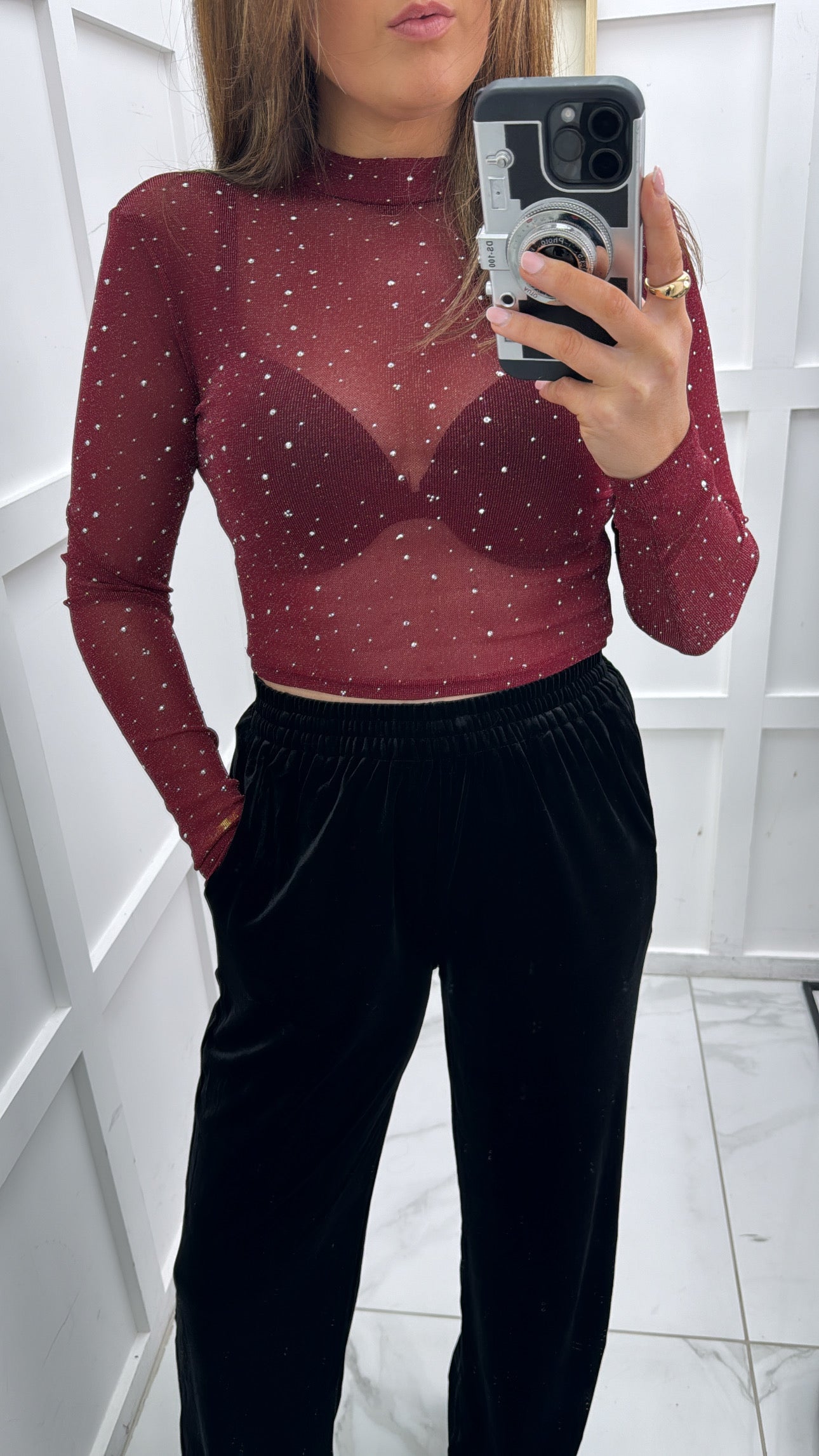 COURTNEY burgundy glitter top