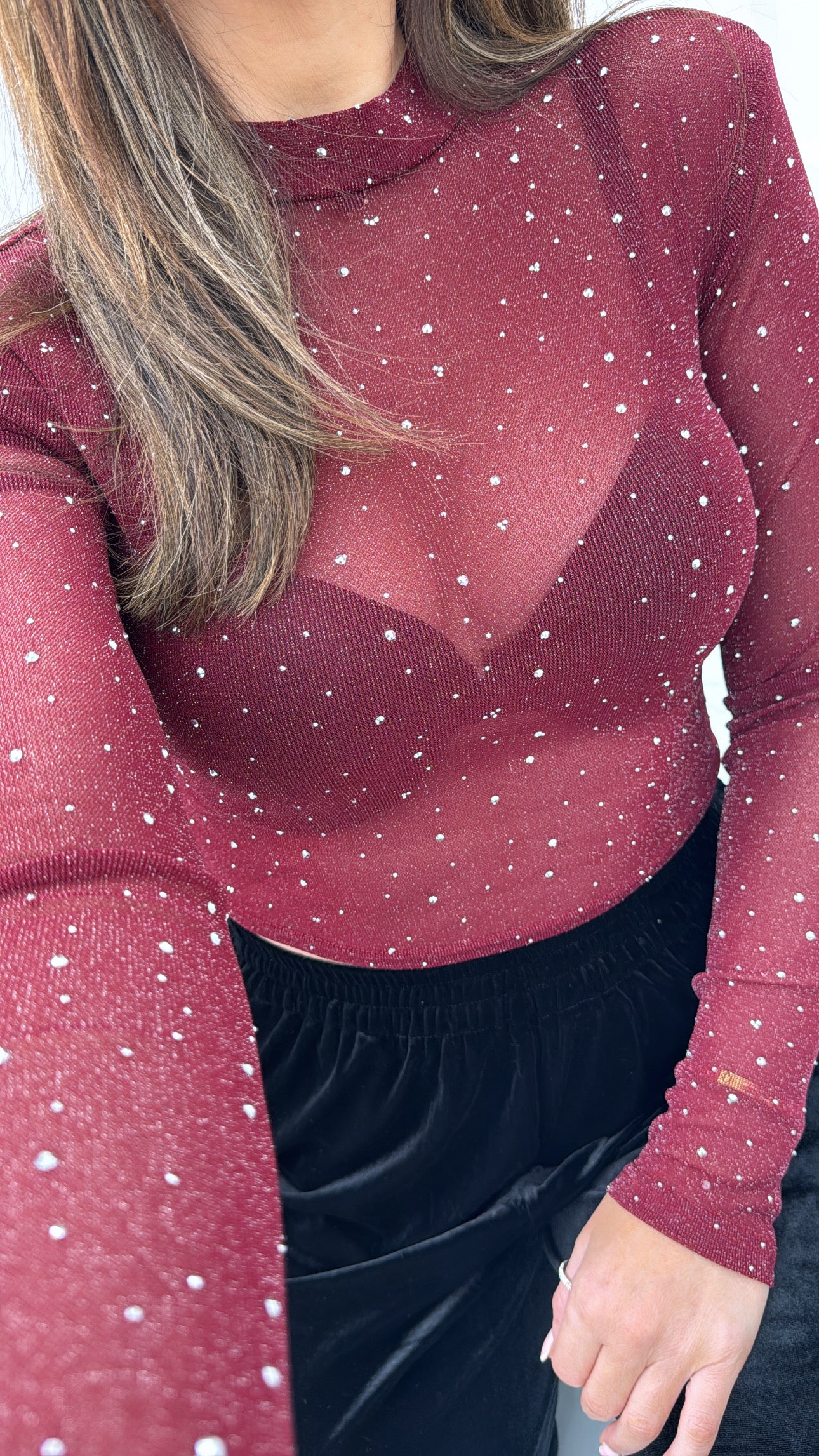 COURTNEY burgundy glitter top