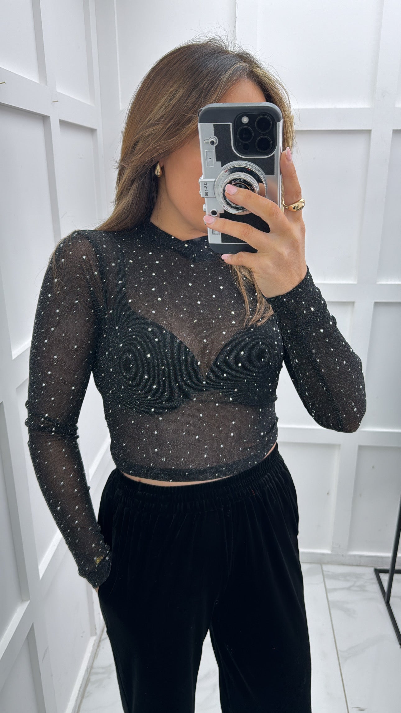 COURTNEY black glitter top