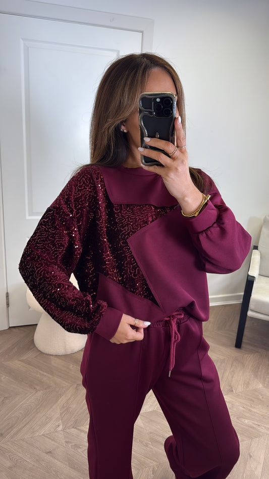 STARSTRUCK burgundy sequin star lounge set