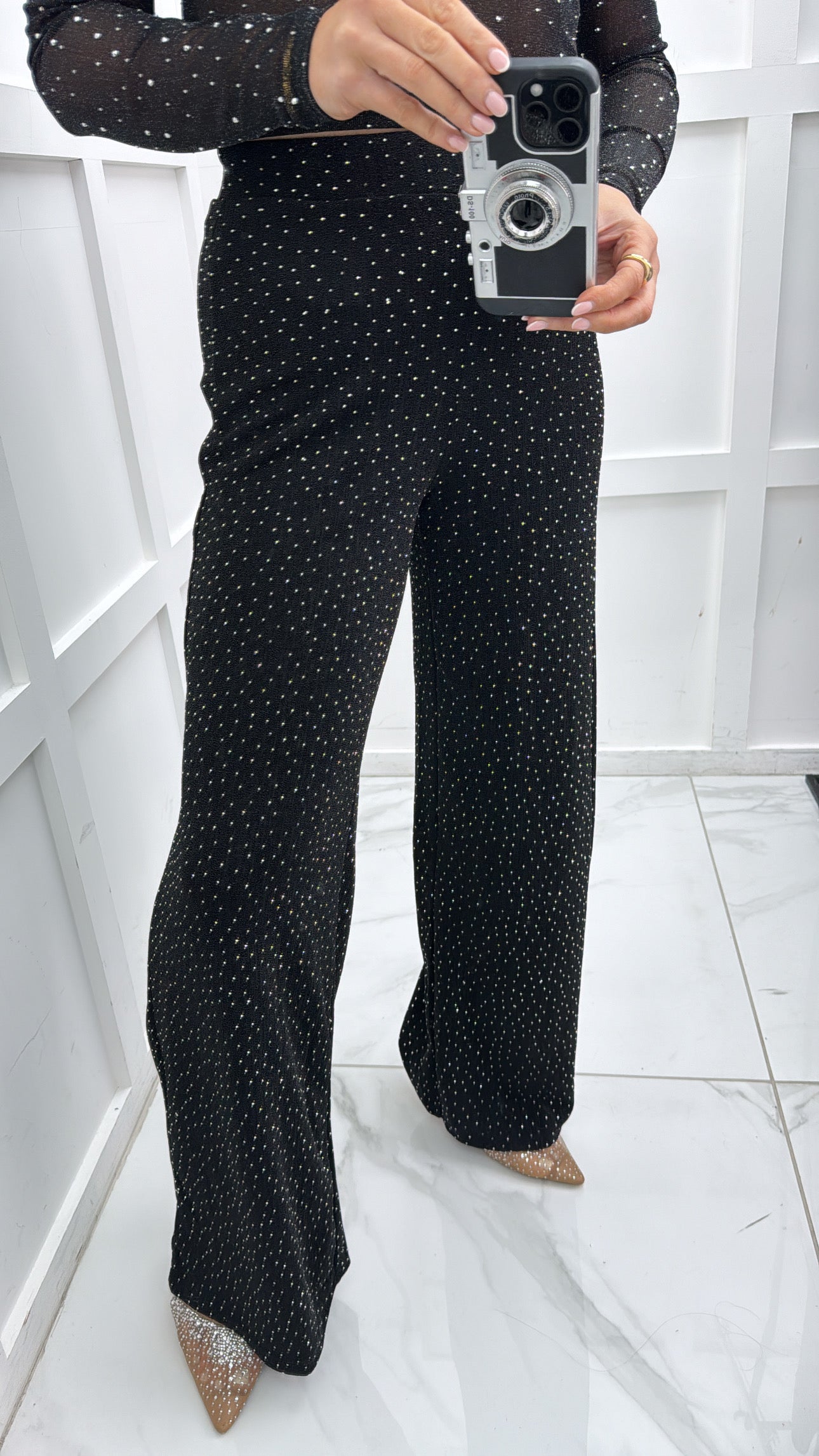 CAMILIA black stud detail wide leg trousers