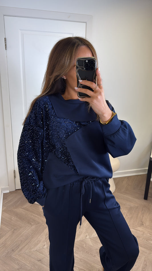 STARSTRUCK navy sequin star lounge set