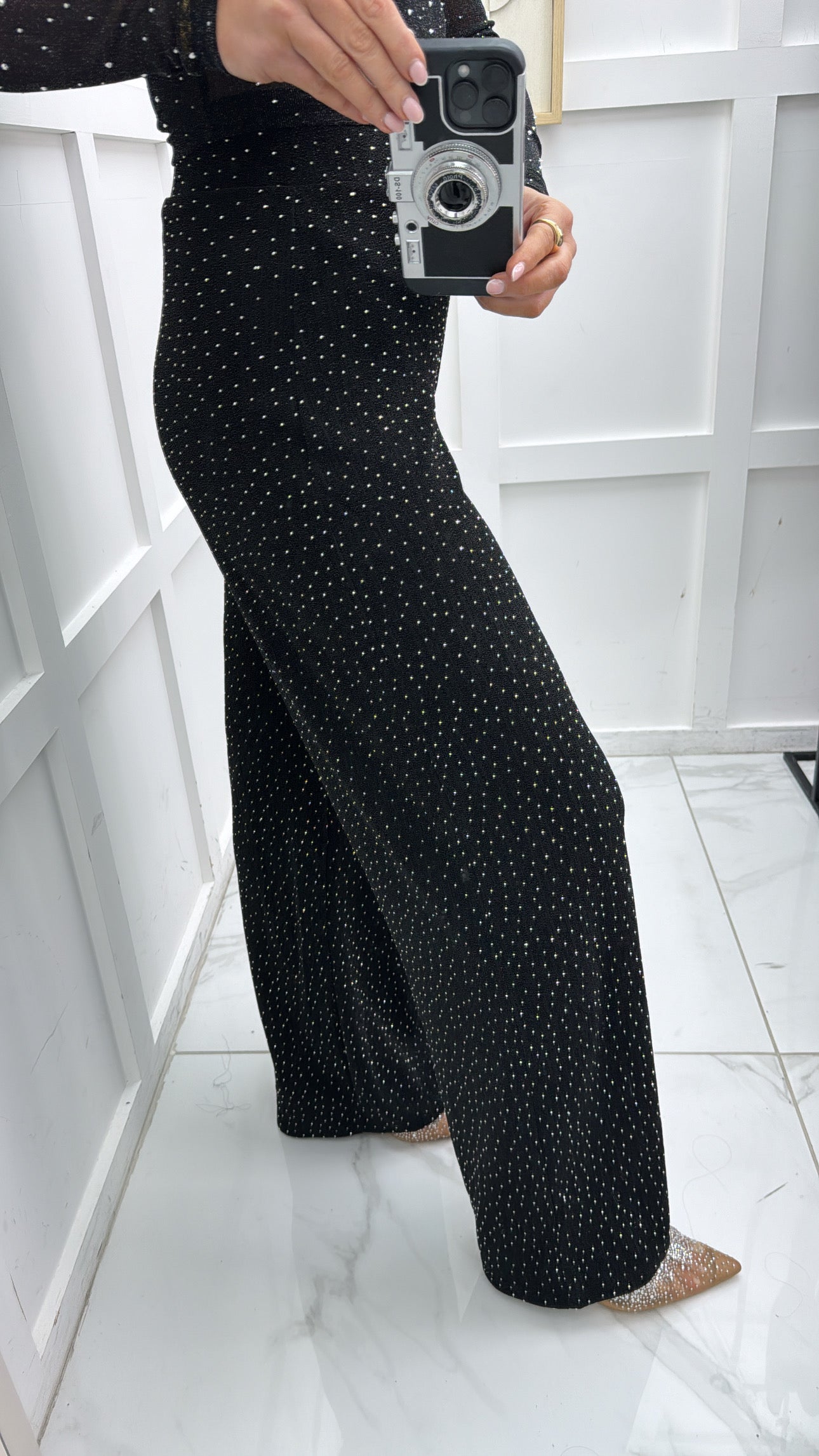 CAMILIA black stud detail wide leg trousers