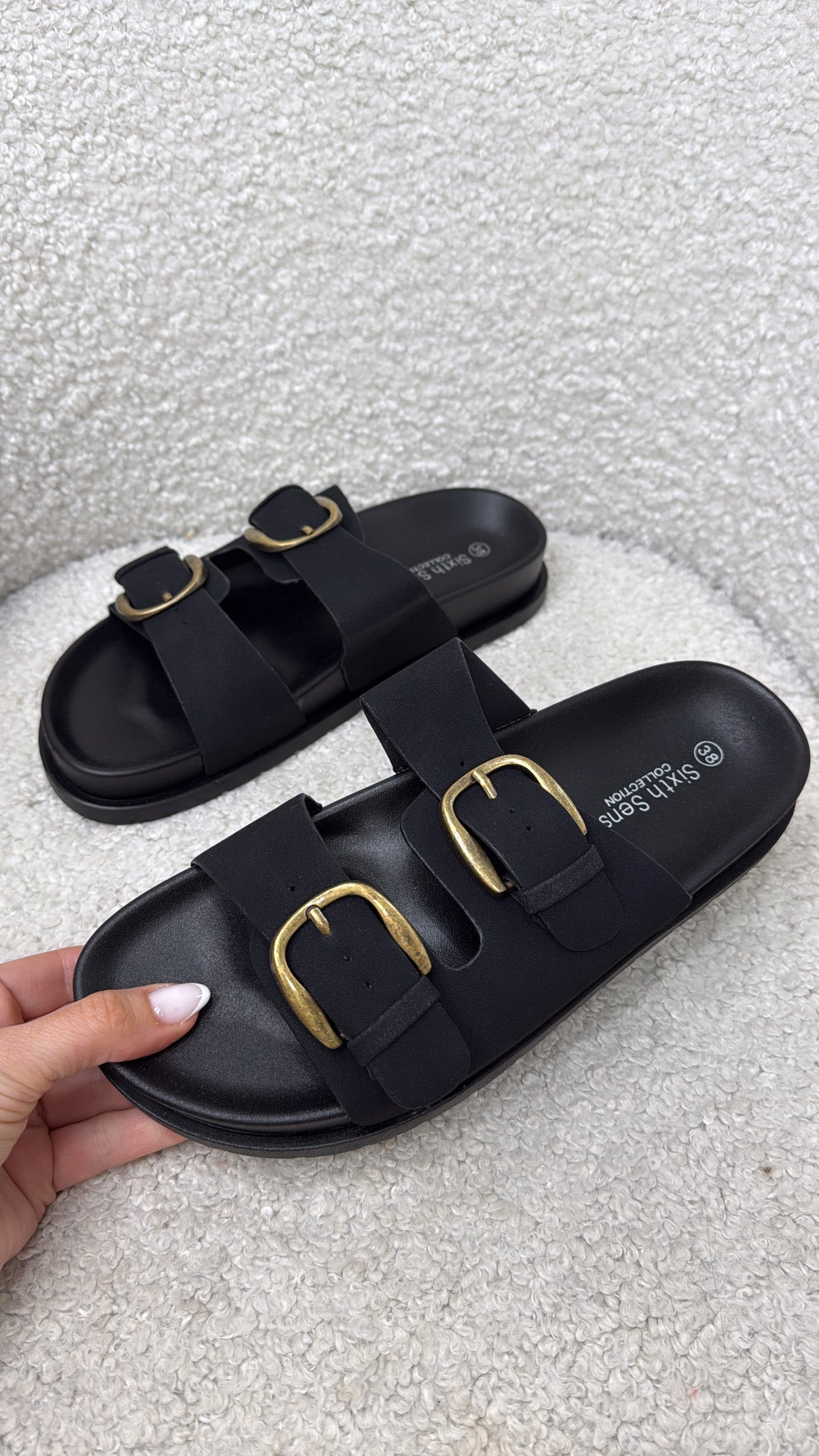 THEA black double strap sliders