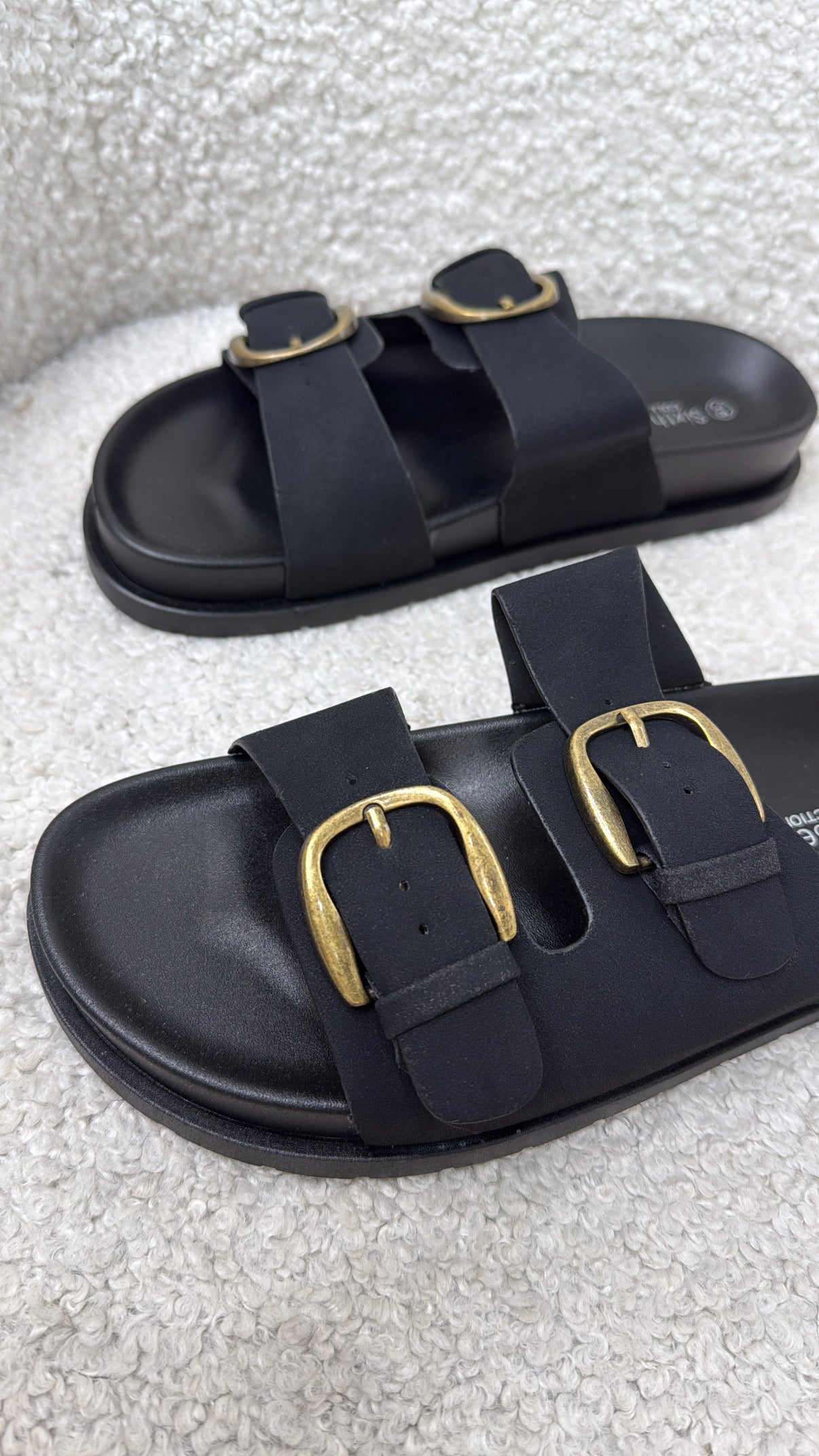 THEA black double strap sliders