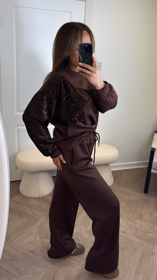 STARSTRUCK brown sequin star lounge set