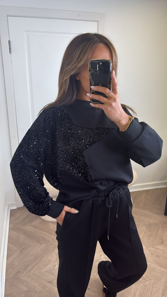STARSTRUCK black sequin star lounge set