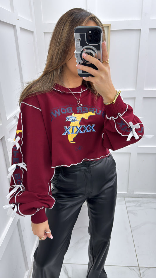 HALLIE burgundy super bowl cropped top