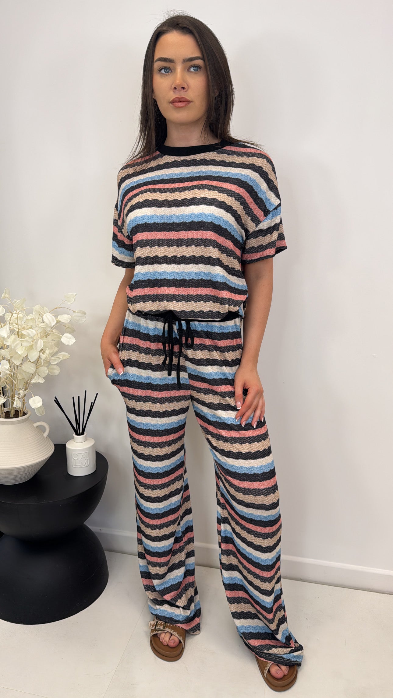 CAPRI black and coloured stripes co-ord