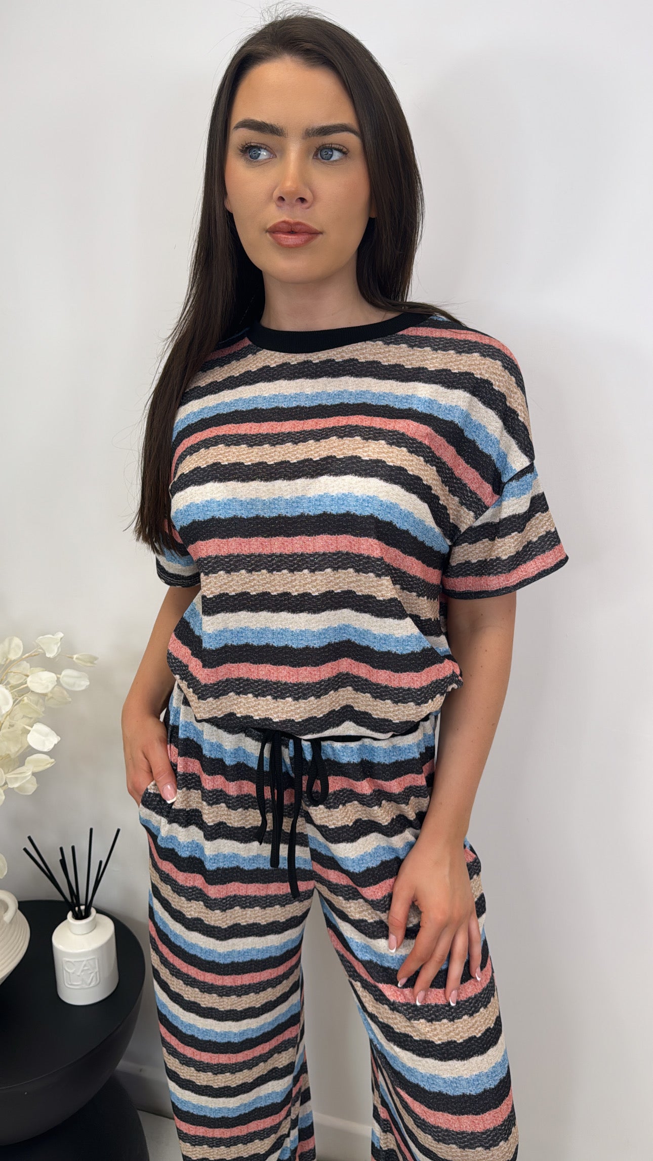 CAPRI black and coloured stripes co-ord