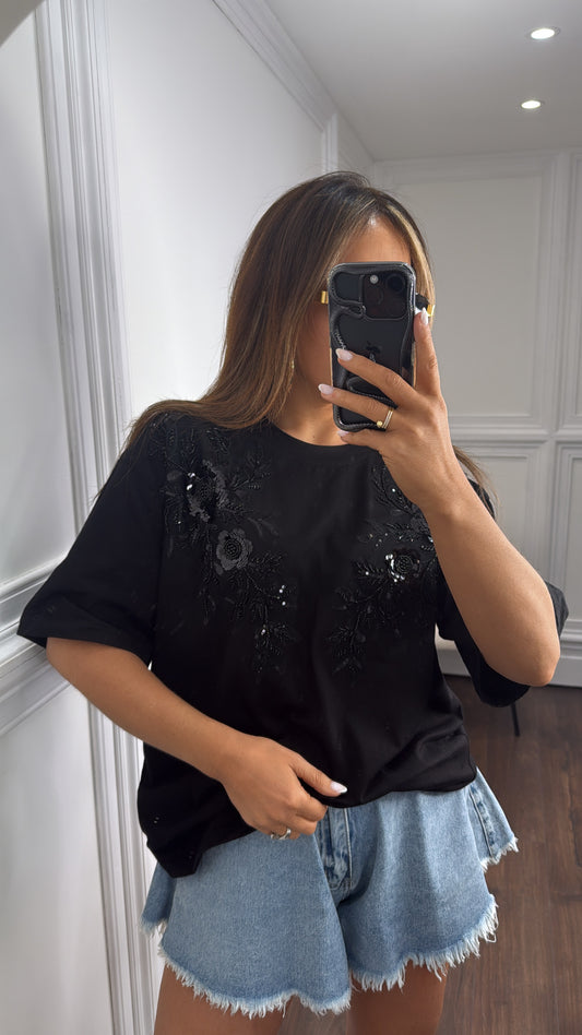 LOLITA black floral beaded tshirt