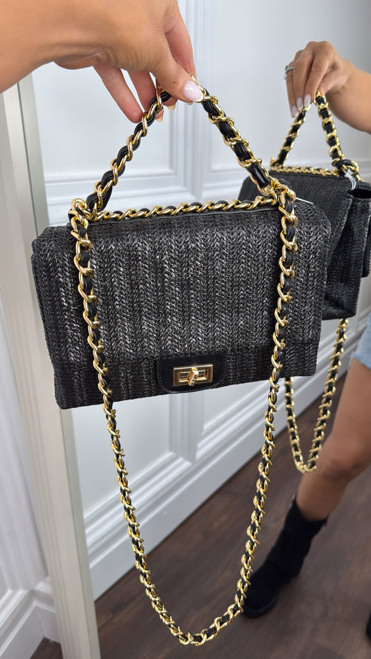TINA black woven shoulder bag