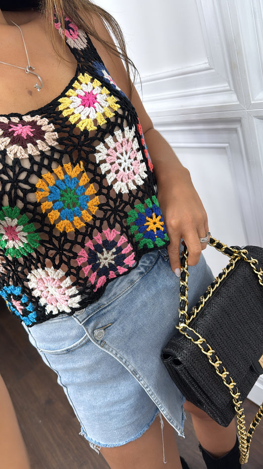 MARNI black crochet cropped top