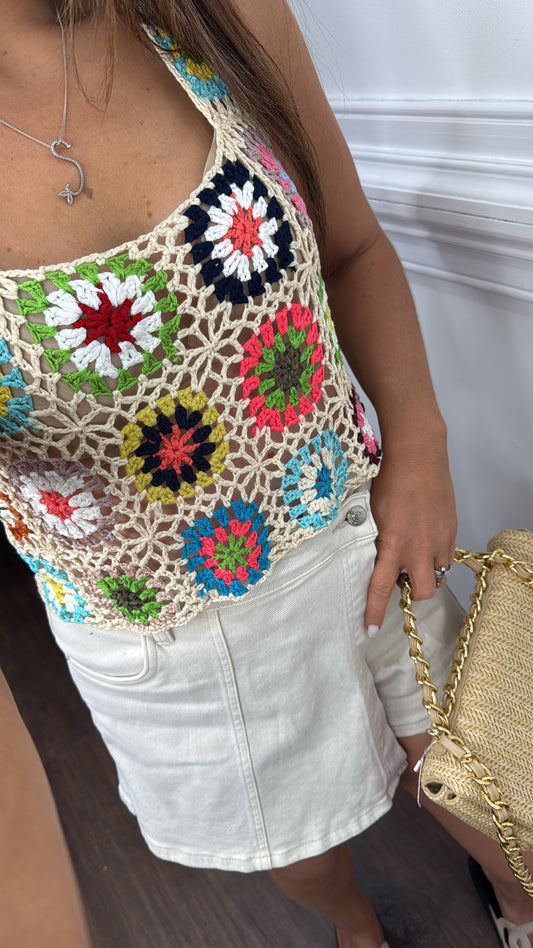 MARNI beige crochet cropped top