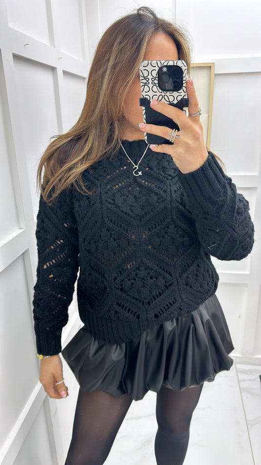 ADINA black chunky open knit jumper