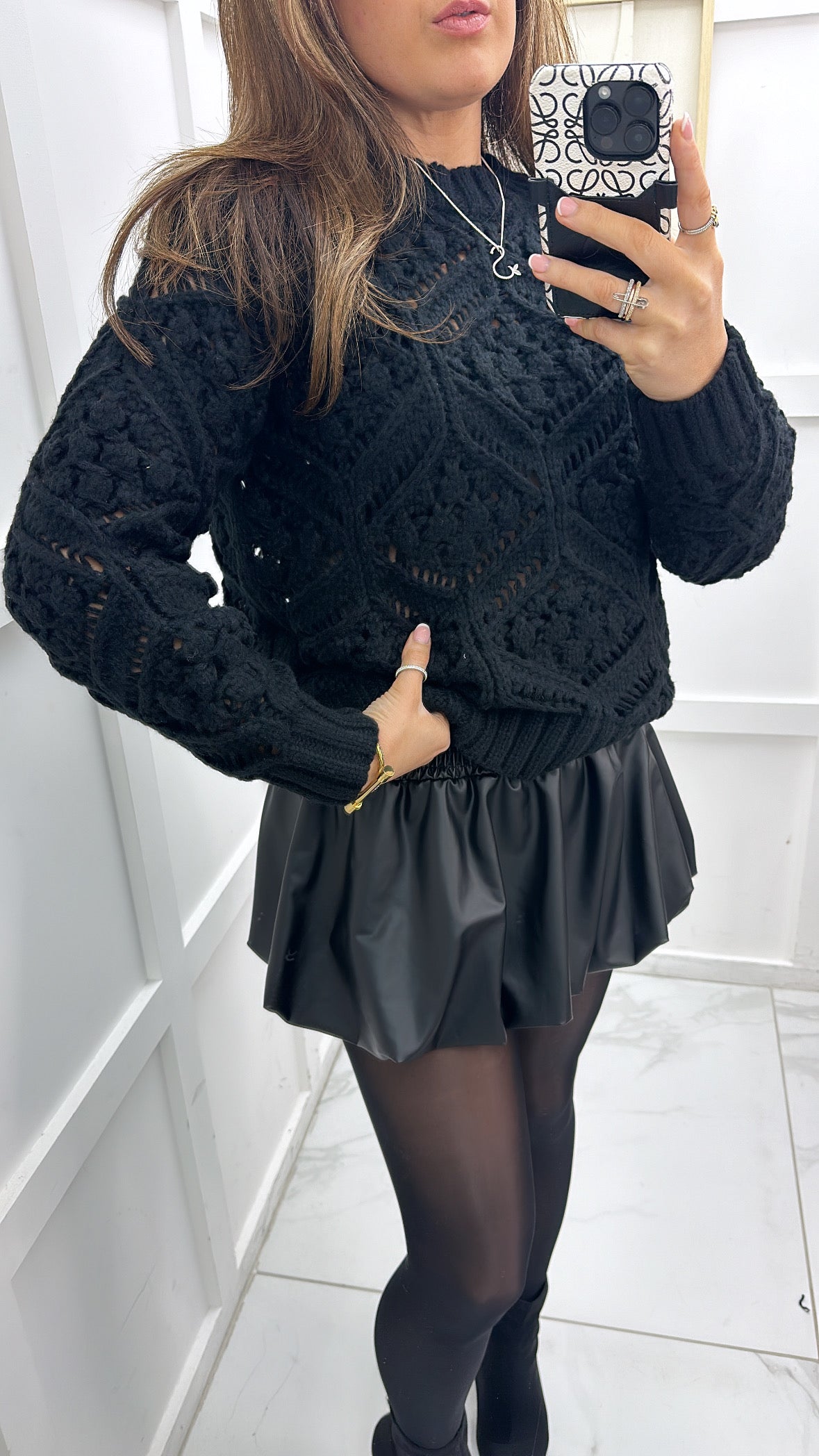 ADINA black chunky open knit jumper