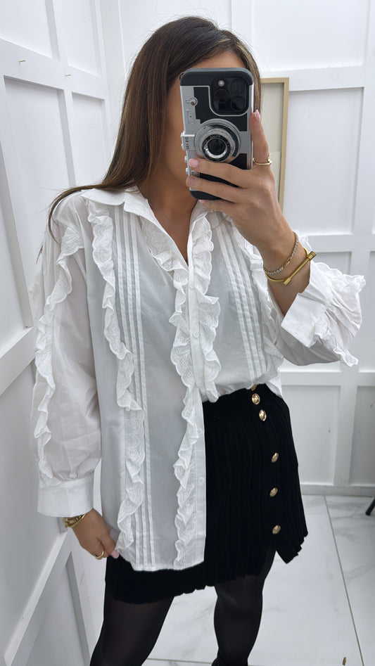 AMIEE white riffle detail blouse