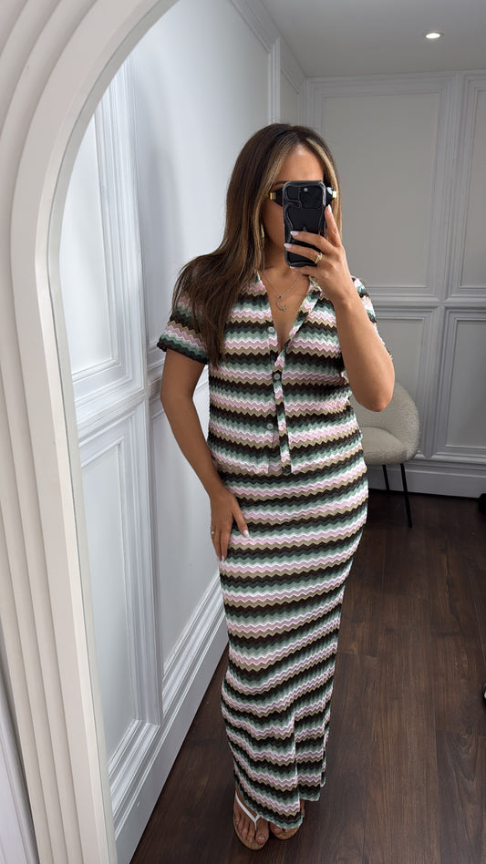 FREYA green zigzag maxi skirt co-ord