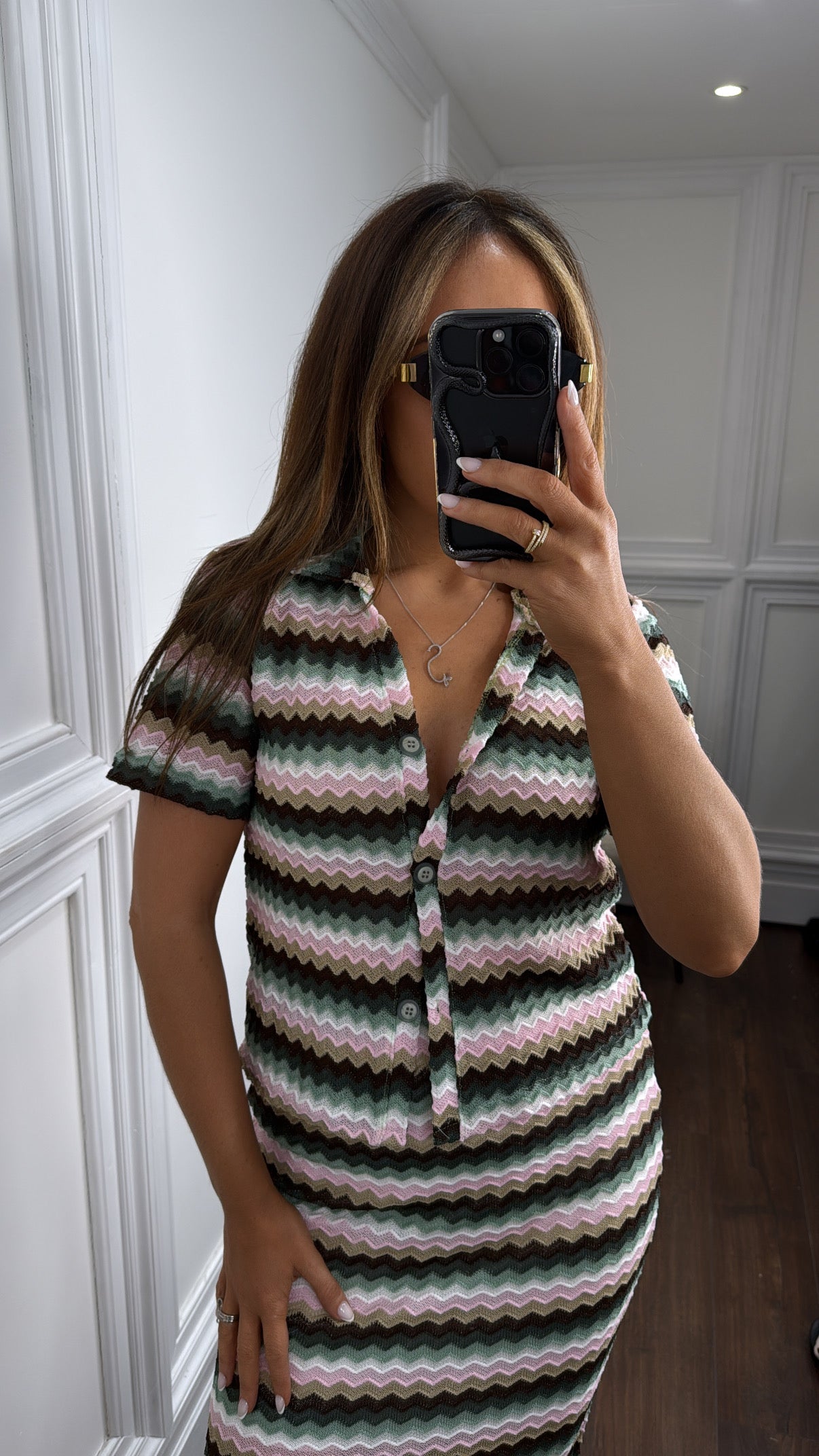 FREYA green zigzag maxi skirt co-ord