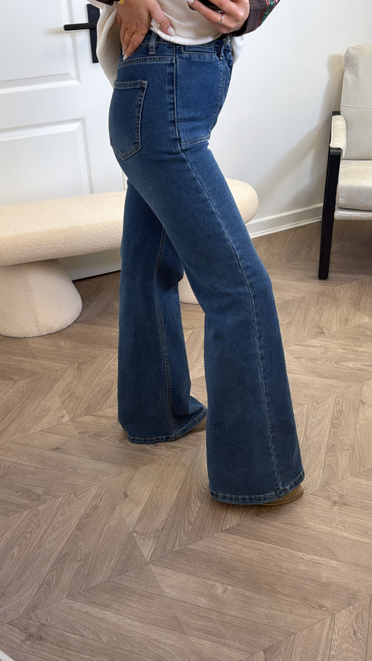 KEISHA dark blue wide leg denim jeans