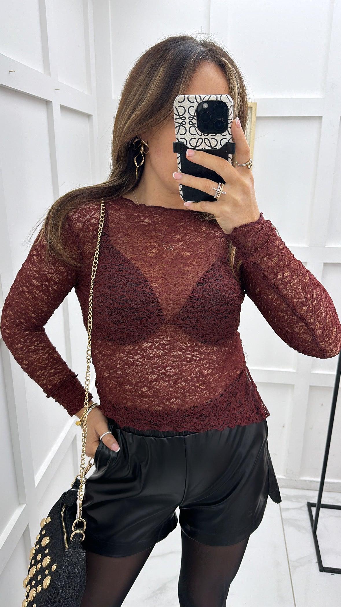 ABBEY burgundy lace long sleeve top